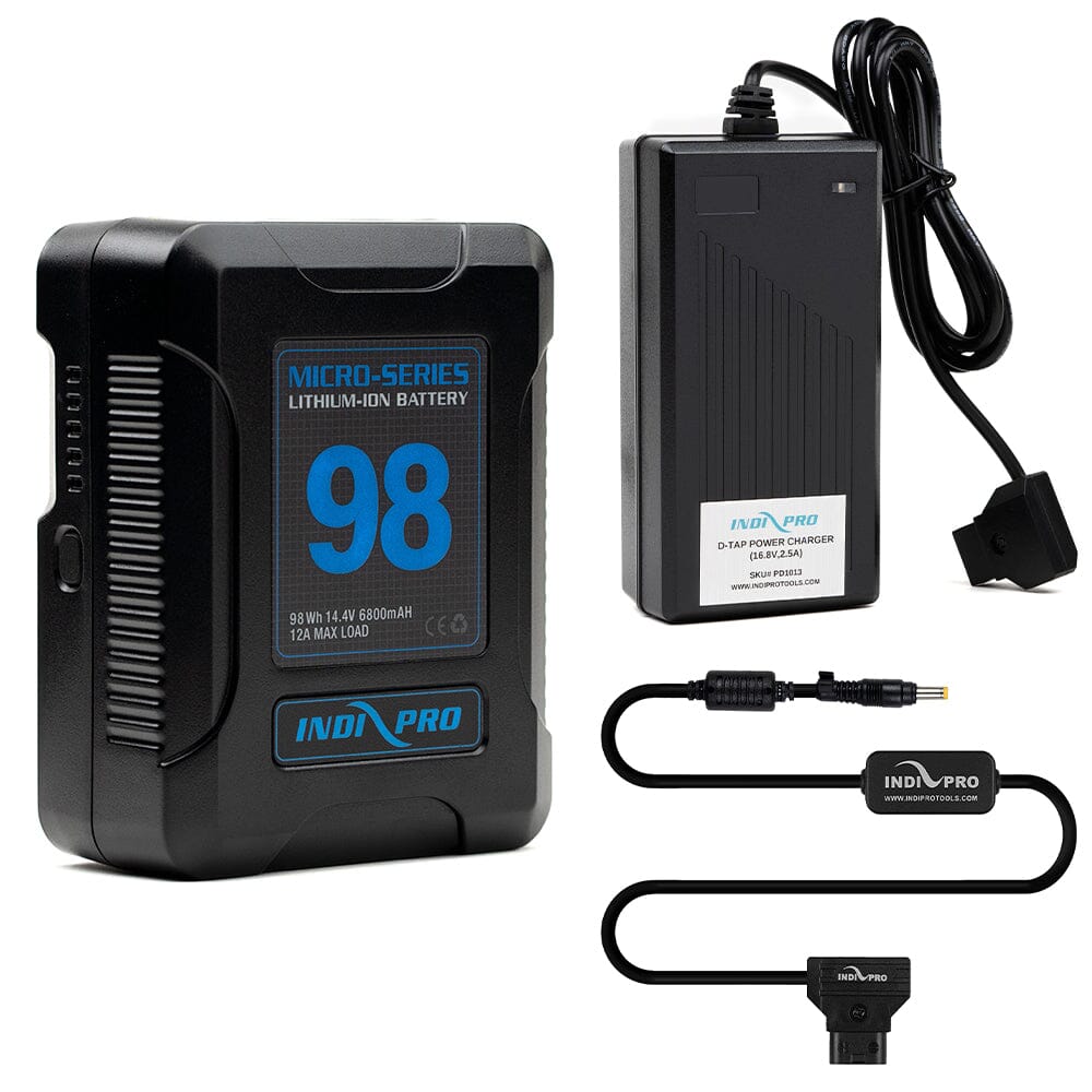 Indipro Micro Series 98Wh V-Mount Battery, Charger & D-Tap for Canon C100 Camera Bundle