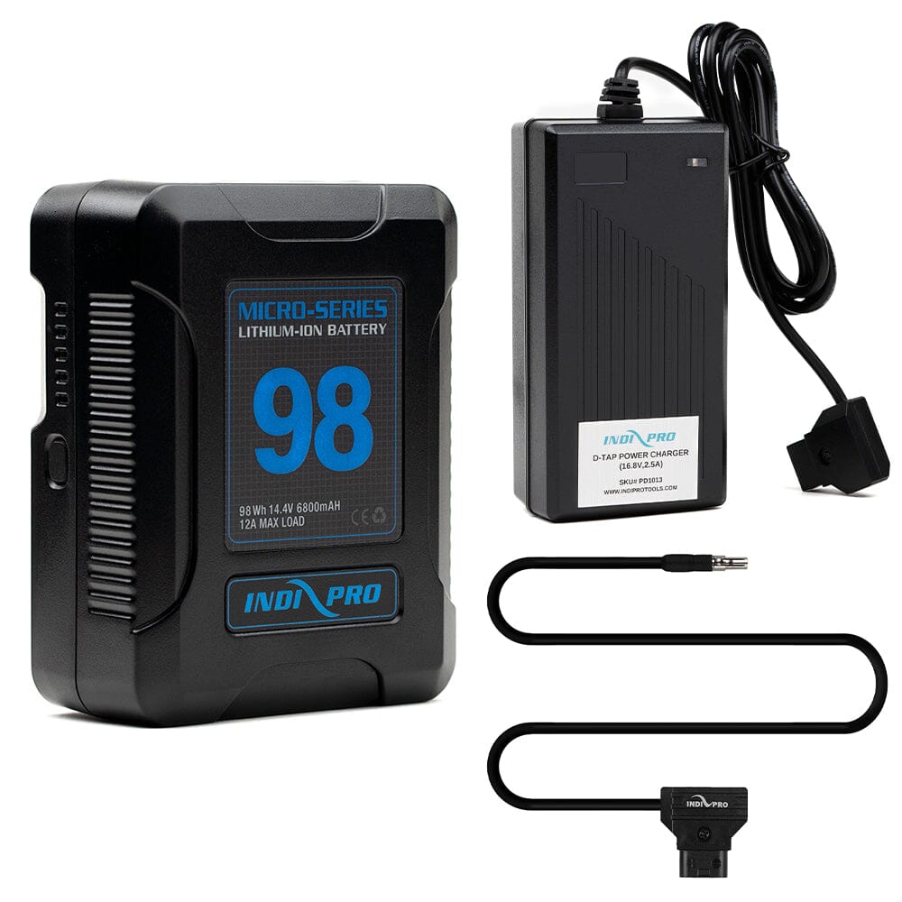 Indipro Micro Series 98Wh V-Mount Battery, Charger & D-Tap for Odyssey monitor/recorder Bundle