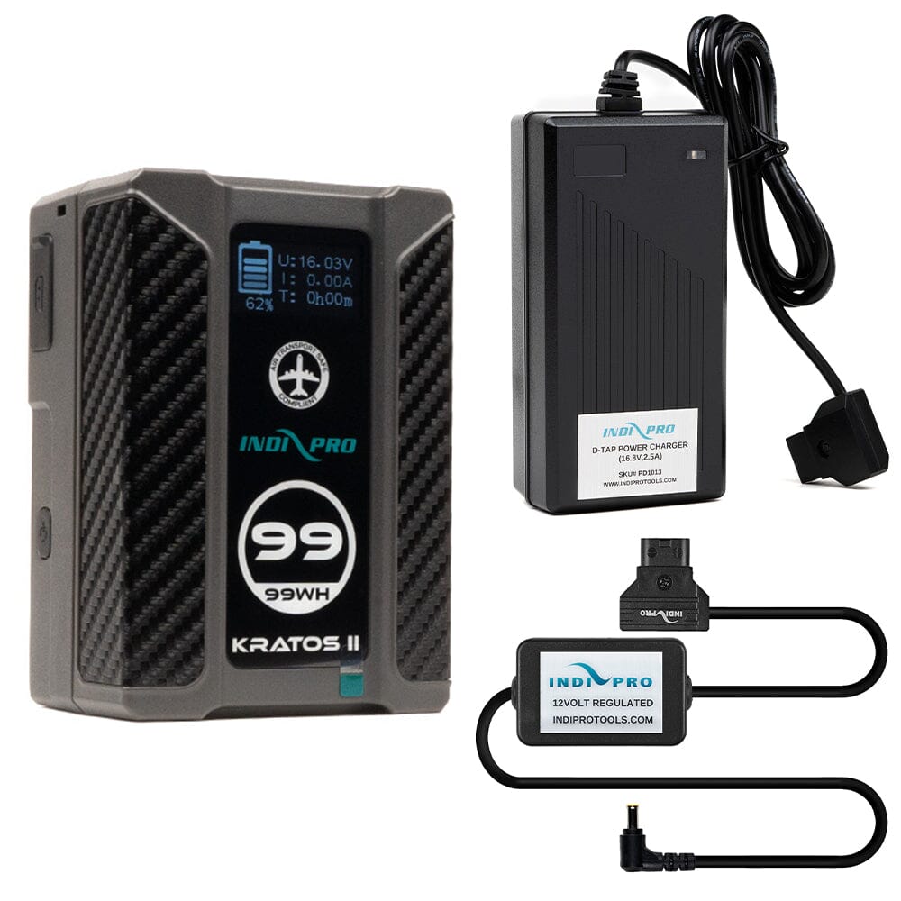 Indipro Kratos 99Wh V-Mount Battery, Charger &  D-Tap for Panasonic AU-EVA1 Camera Bundle
