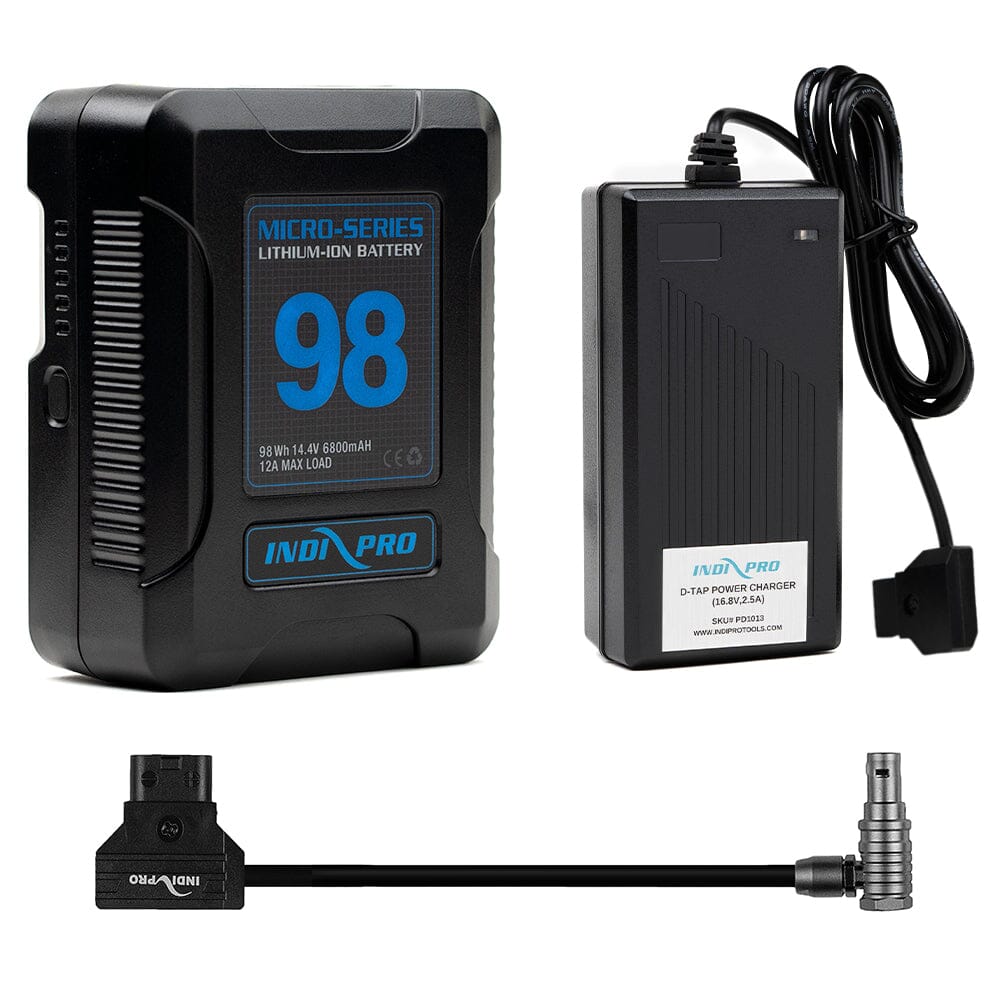 Indipro Micro Series 98Wh V-Mount Battery, Charger & D-Tap for RED KOMODO (6") Bundle