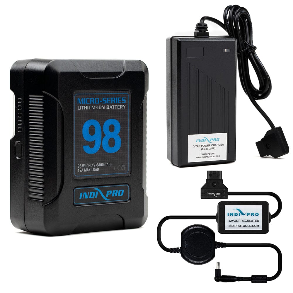 Indipro Micro Series 98Wh V-Mount Battery, Charger & D-Tap for Sony PXW-FX9 Bundle