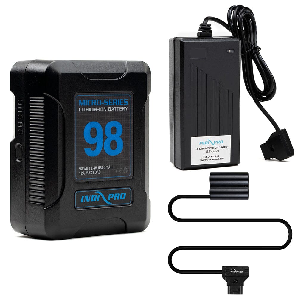 Indipro Micro Series 98Wh V-Mount Battery, Charger & D-Tap to Fujifilm NP-W235 Battery Bundle
