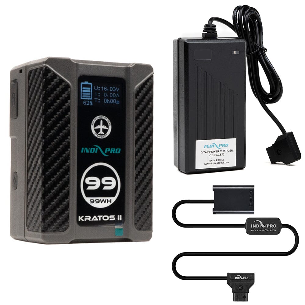 Indipro Kratos 99Wh V-Mount Battery, Charger &  D-Tap to NP-BX1 Battery Bundle