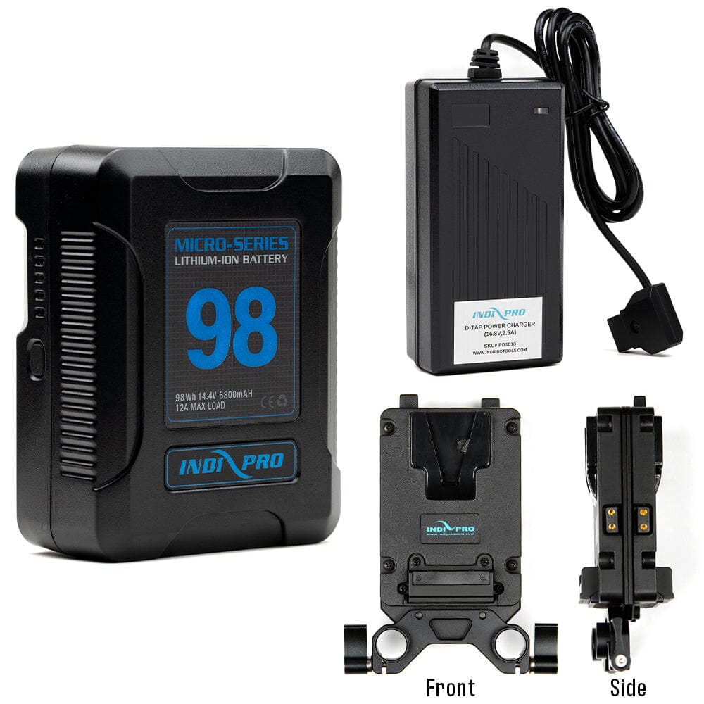 Indipro Micro Series 98Wh V-Mount Battery, Charger & Dual Mini V-Mount Plates Bundle