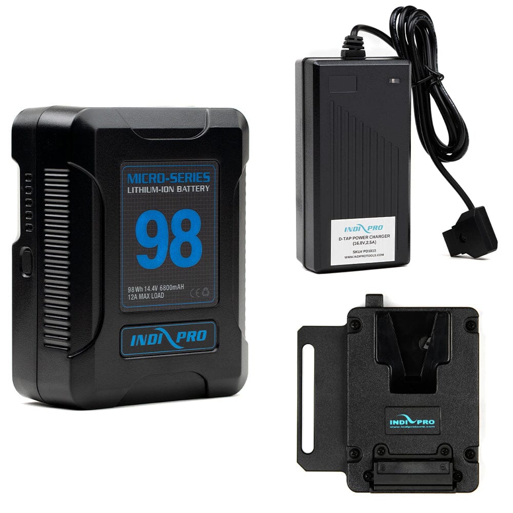 Indipro Micro Series 98Wh V-Mount Battery, Charger & Mini V-Mount Plate Bundle