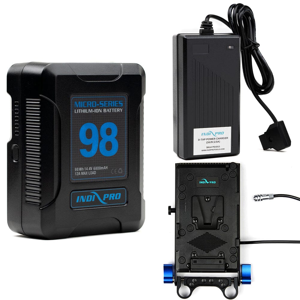 Indipro Micro Series 98Wh V-Mount Battery, Charger & V-Mount Plate for BMPCC 4K/6K (Coiled) Bundle