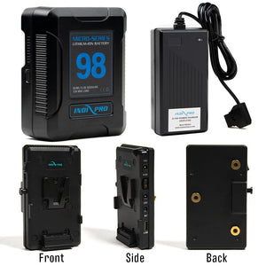 Indipro Micro Series 98Wh V-Mount Battery, Charger & V-Mount Plate to Gold Mount Adapter w/ Multi Outputs Bundle