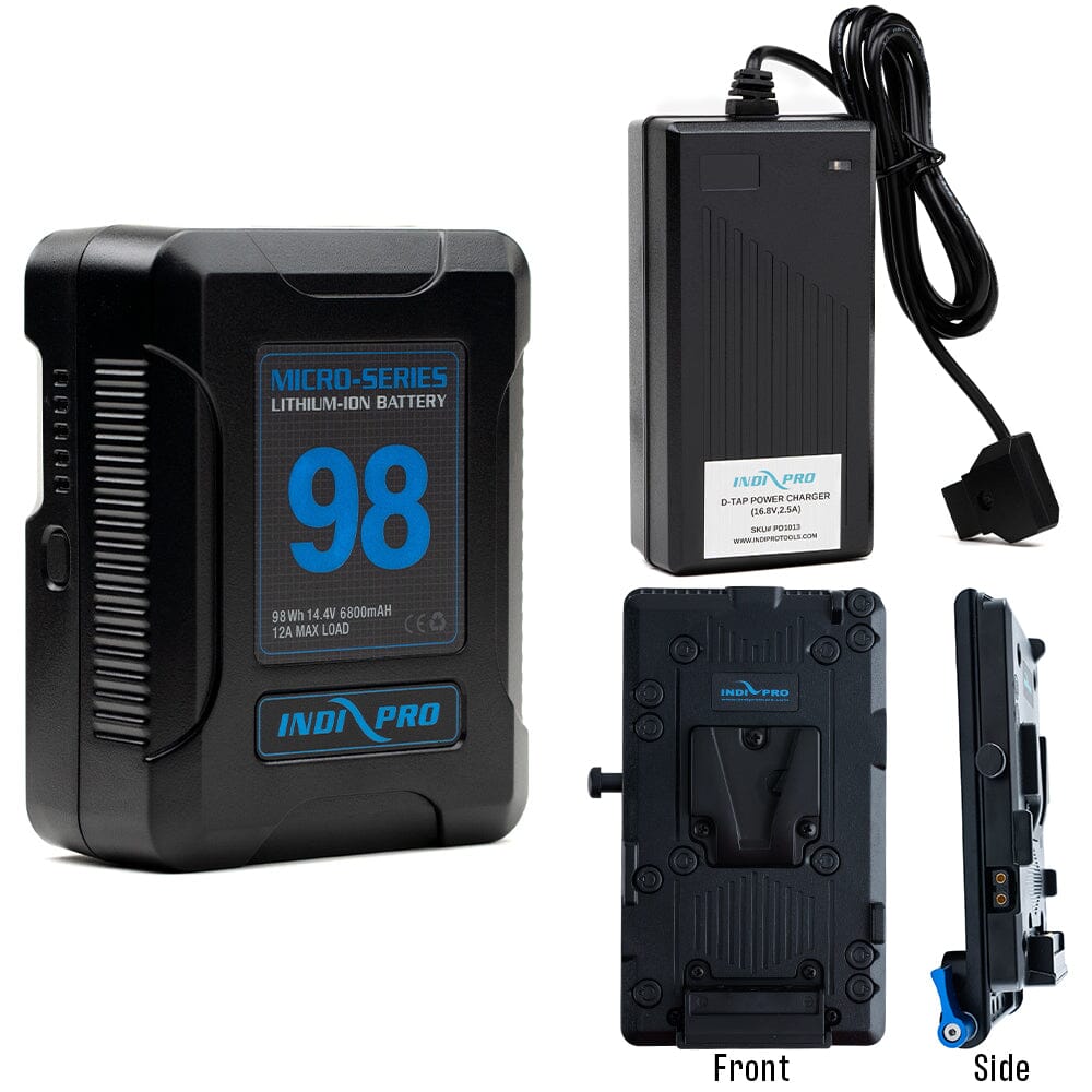 Indipro Micro Series 98Wh V-Mount Battery, Charger & V-Mount Plate with 3x D-Tap Outputs Bundle