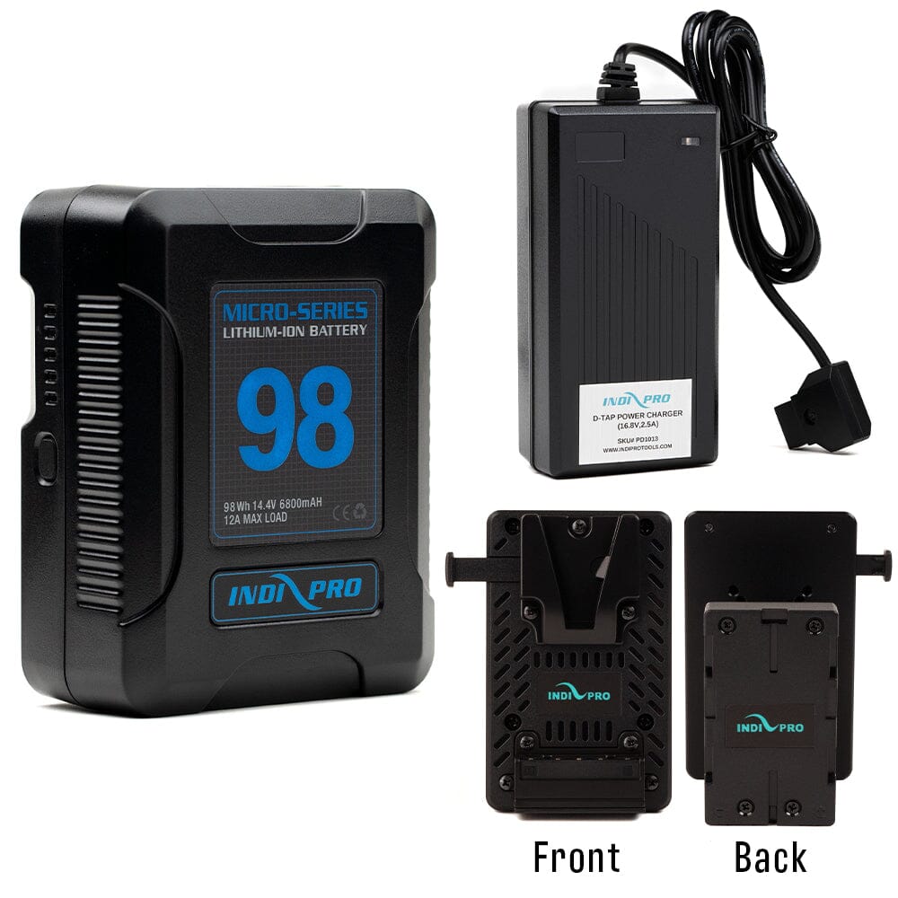 Indipro Micro Series 98Wh V-Mount Battery, Charger & V-Mount to BP-U Converter Bundle