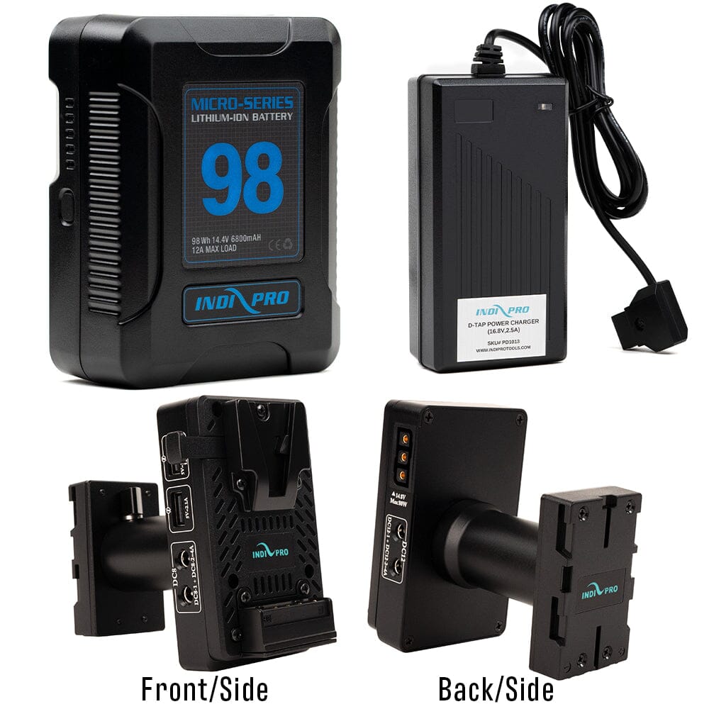 Indipro Micro Series 98Wh V-Mount Battery, Charger & V-Mount to BP-U w/ Multi Outputs Converter Bundle
