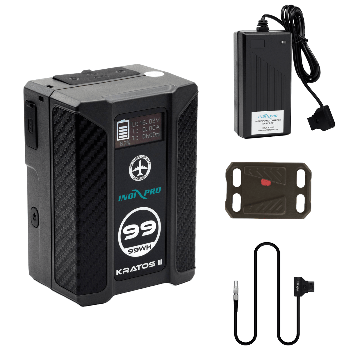 Indipro Power Bundle with V-Lock Adapter for Blackmagic PYXIS (Kratos 99Wh, D-Tap Charger, Small V-Lock Adapter, D-Tap to 2-Pin)