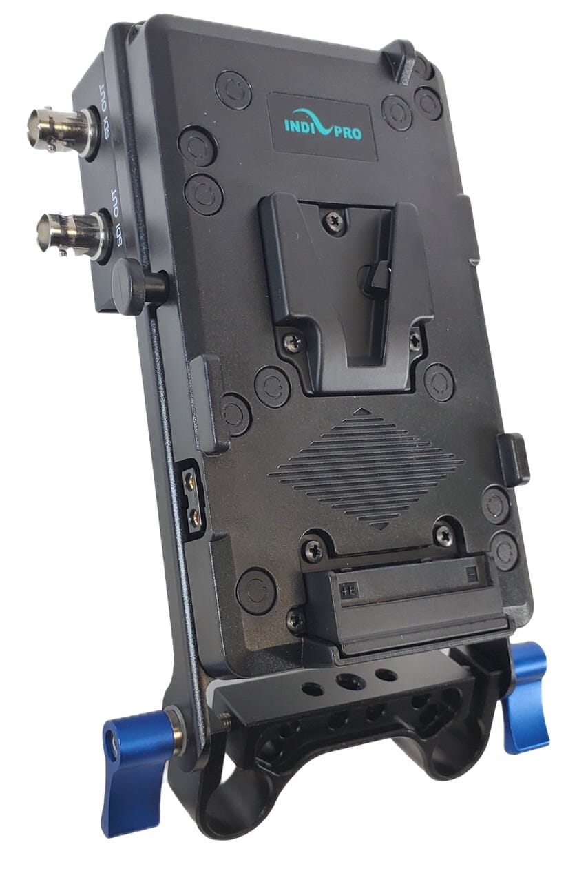 Indipro V-Mount Battery Plate w/ HDMI to SDI Converter with 15mm Rod Mount