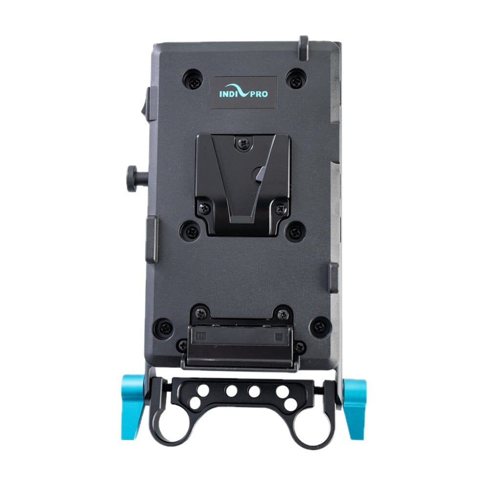 Indipro V-Mount Battery Plate with Multiple Output Ports and 15mm Rod Mount