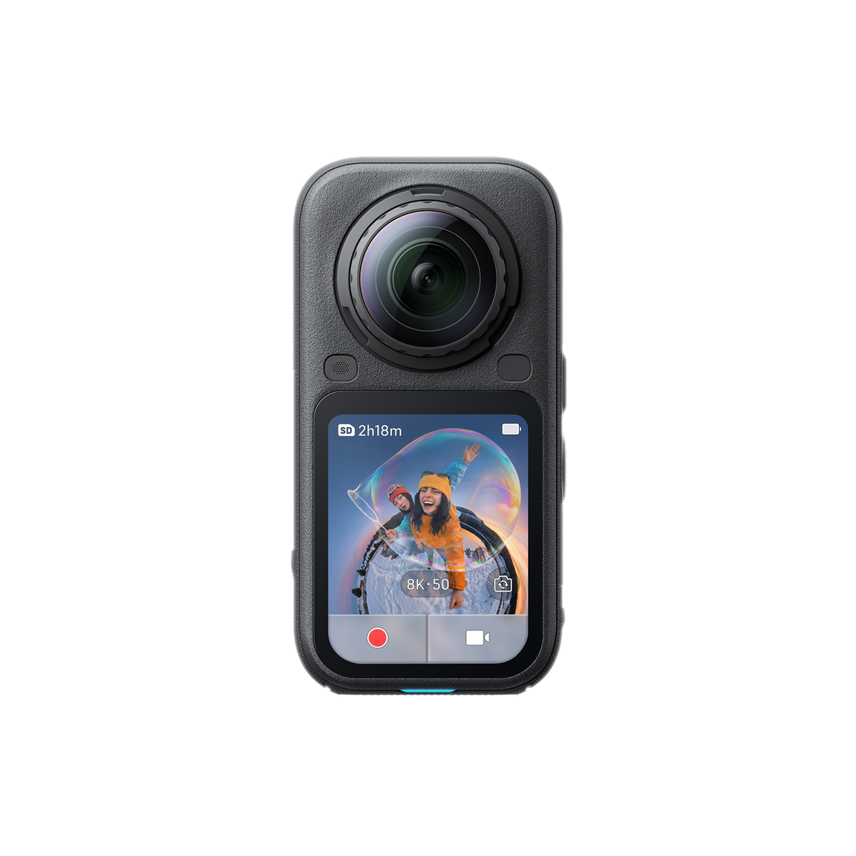 Insta360 X6 360 camera, front view, Midnight Black