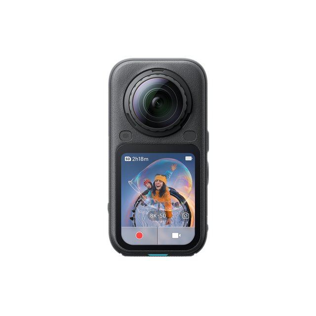 Insta360 X6 360 camera, front view, Midnight Black
