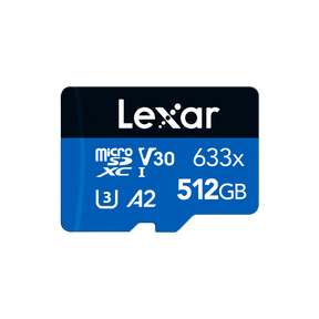 Lexar High-Performance 633x microSDXC UHS-I 512GB with SD Adapter — card and adapter