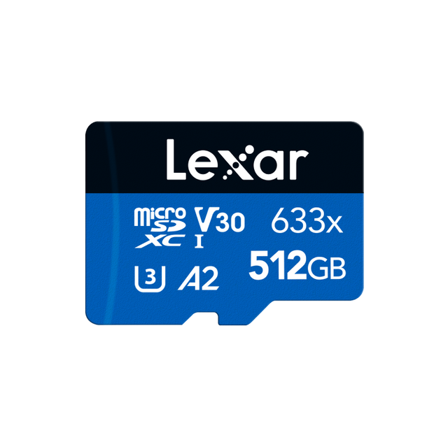 Lexar High-Performance 633x microSDXC UHS-I 512GB with SD Adapter — card and adapter