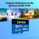 Lexar High-Performance 633x microSDXC UHS-I 512GB with SD Adapter — card front