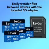 Lexar High-Performance 633x microSDXC UHS-I 512GB with SD Adapter — packaging