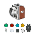 Harlowe Mini II 20W bi-color light kit, silver body, brown leather, with gels, dome, charger, mount.