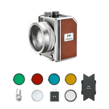 Harlowe Mini II 20W bi-color light kit, silver body, brown leather, with gels, dome, charger, mount.