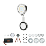 Harlowe Sol 5 Spectra RGBCW light kit: circular LED, tripod, case, filters, and cables. Shown on e-commerce product page.