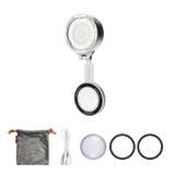 Harlowe Sol 5 Spectra RGBCW light w/ MagSafe. Includes charging cable, pouch, diffuser, and rings.