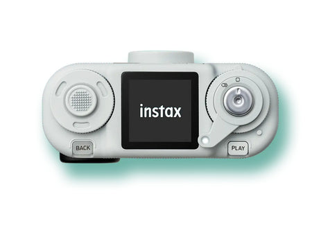 Fujifilm Instax Pal 2 Digital Camera - White — top with LCD and controls