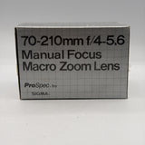 Used Sigma ProSpec 70-210mm f/4-5.6 Manual Focus Macro Zoom Lens