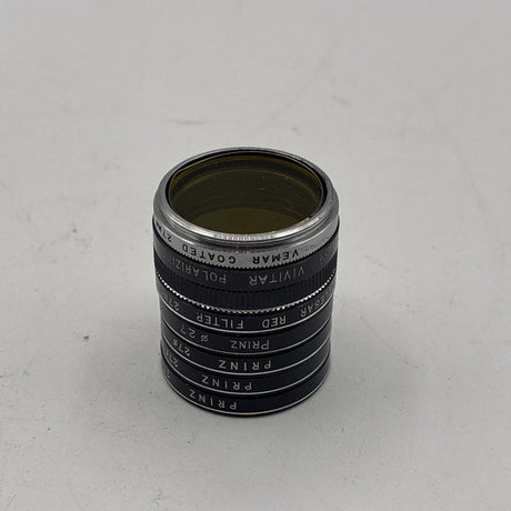 Used Various Brands 27mm Filter Set (Prinz 85B, Prinz G, Vivitar Polarizing, Vemar Coated, Tiesar Red)