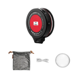 Harlowe Sol 5 XM light: black casing, red center, white illuminated face, pouch & cable. All components.