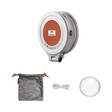 Harlowe Sol 5 XM light: silver body, orange center logo, pouch, cable, diffuser. Mobile photography accessory.